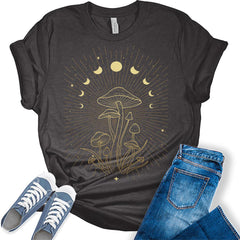 Mushroom Shirt Moon Phase Womens Cottagecore Shirts Cute Witchy Gothic Aesthetic T-Shirt
