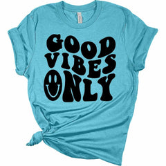 Womens Good Vibes Only Shirt Retro T-Shirt Groovy Graphic Tees Letter Print Vintage Summer Tops