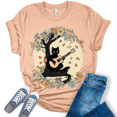 Womens Cat Playing Guitar in a Tree Shirt