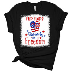 Flip Flops Fireworks & Freedom Patriotic Women's Graphic T-Shirt 4th of July Top