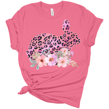 Cute Easter Bunny Flower Bed Leopard Print Women's Bella Easter T-Shirt