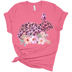 Cute Easter Bunny Flower Bed Pink Leopard Print Women's Bella Easter T-Shirt