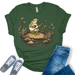 Frog Shirt Womens Cottagecore Shirts Cute Toad Playing Banjo Clothes Graphic Aesthetic T-Shirt