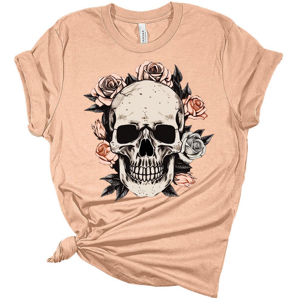 Womens Cottagecore Skull Shirt Cute Aesthetic Floral Girls Graphic Tee Short Sleeve Top