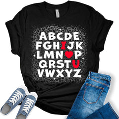 ABC I Heart U Valentines Day Shirt Bella Graphic Print Shirts For Women