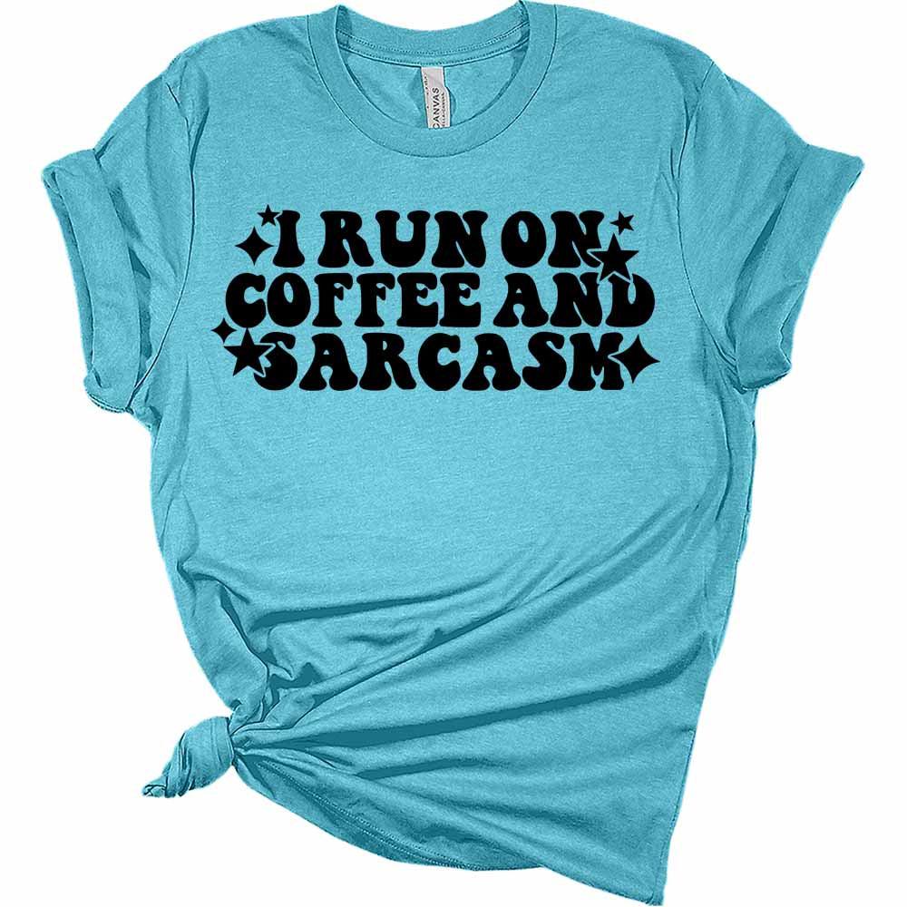 Womens I Run On Coffee And Sarcasm Shirt Retro T-Shirt Groovy Graphic Tees Letter Print Vintage Summer Tops