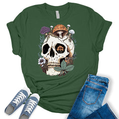 Cottagecore Aesthetic Shirt Skull With Mushrooms Womens T-Shirt