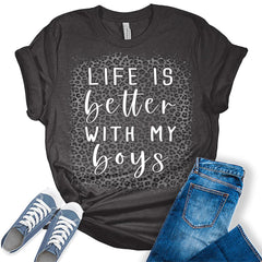 Life is Better with My Boys Shirt for Womenom T Shirts Funny Short Sleeve Casual Tops Tees