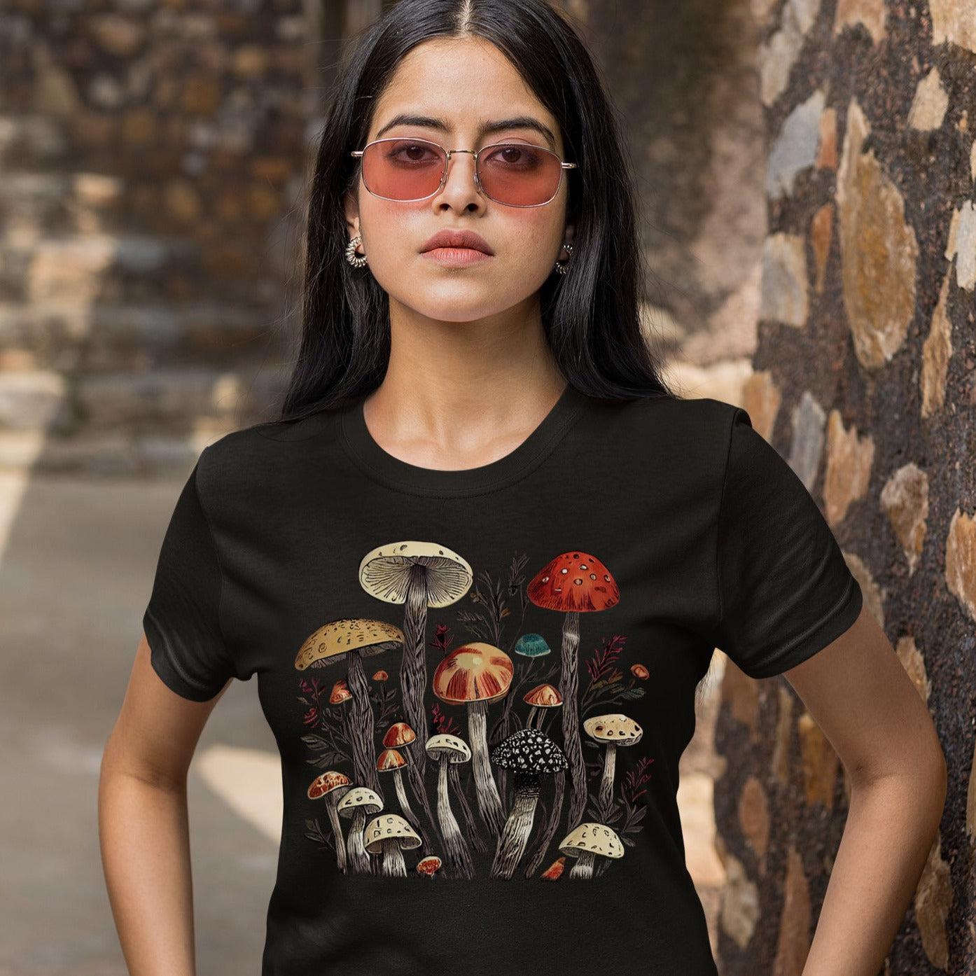 Mushroom Fields Womens Cottagecore Aesthetic T-Shirt