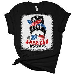 Women's Graphic T-Shirt Patriotic All American Mama 4th of July Bleach Print Shirt