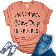 Warning Girls Trip Shirt Retro Vintage Summer Girls Trip In Progress Shirts For Women Graphic T-Shirt