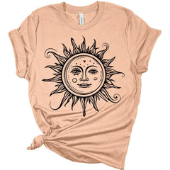 Womens Mandala Sun Shirt Casual Ladies Cute Graphic Tees Spring Short Sleeve Plus Size Summer Tops