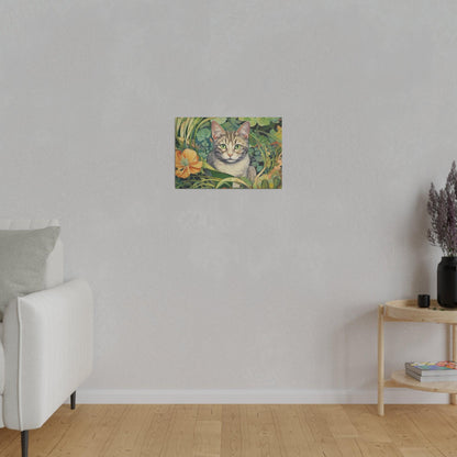 Tropical Floral Cat Stretched Canvas Print .75" Thick