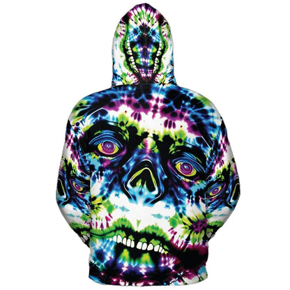 Tie Dye Hoodie Trippy Face  Art Blue Green Paint Graphic Print Hoodies