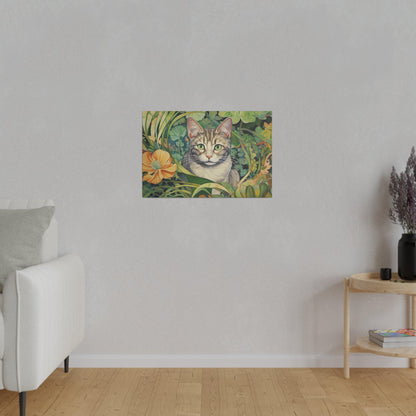 Tropical Floral Cat Stretched Canvas Print .75" Thick