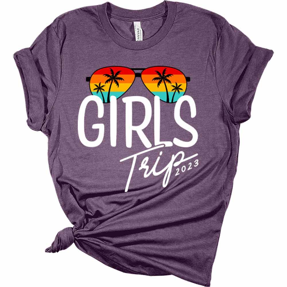 Womens Girls Trip Shirt Vacation 2023 T Shirt Retro Sunglasses Graphic Tee