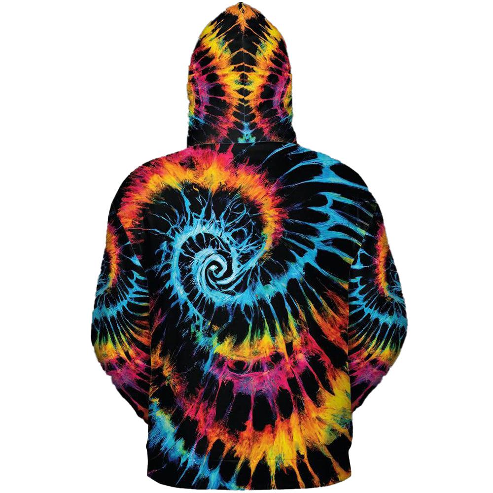 Fluorescent Tie Dye Paint Swirl Graphic Print Unisex Hoodie