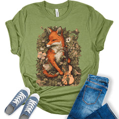 Fox Holding Violin Shirt Womens Cottagecore Aesthetic T-Shirt