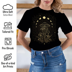 Mushroom Shirt Moon Phase Womens Cottagecore Shirts Cute Witchy Gothic Aesthetic T-Shirt