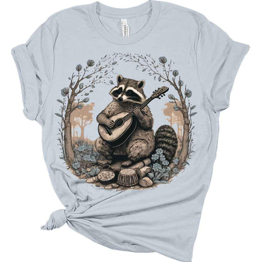 Raccoon  Playing Guitar Shirt Womens Cottagecore Aesthetic T-Shirt