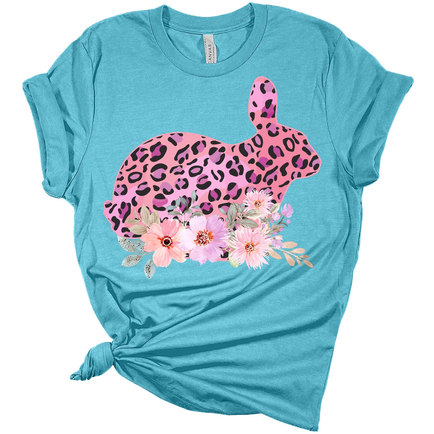 Cute Easter Bunny Flower Bed Leopard Print Women's Bella Easter T-Shirt