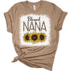 Blessed Nana Sunflower T-Shirt | Leopard Print Bella Tee | GyftWear