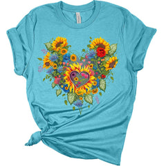Womens Cute Heart Sunflower Shirt