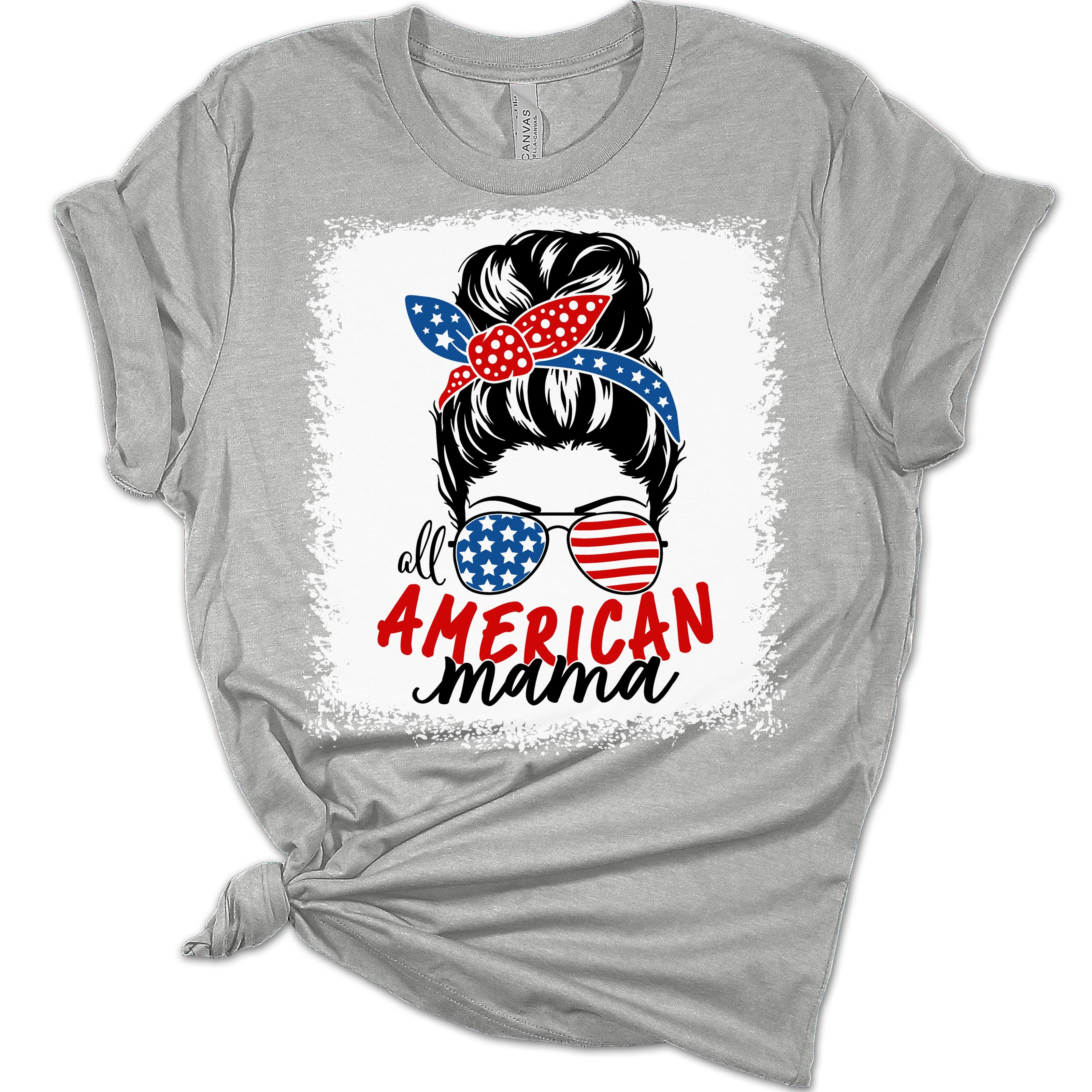 Women's Graphic T-Shirt Patriotic All American Mama 4th of July Bleach Print Shirt