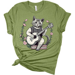Cat Playing Guitar Cottagecore T-Shirt