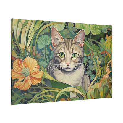 Tropical Floral Cat Stretched Canvas Print .75" Thick