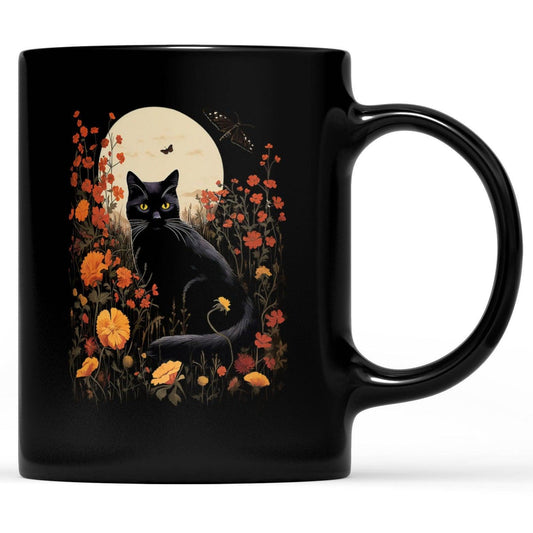 Black Cat Fall Floral Coffee Mug