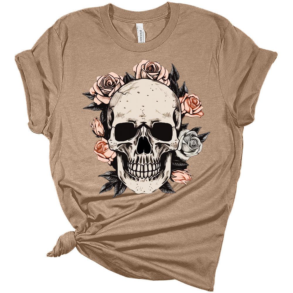Womens Cottagecore Skull Shirt Cute Aesthetic Floral Girls Graphic Tee Short Sleeve Top