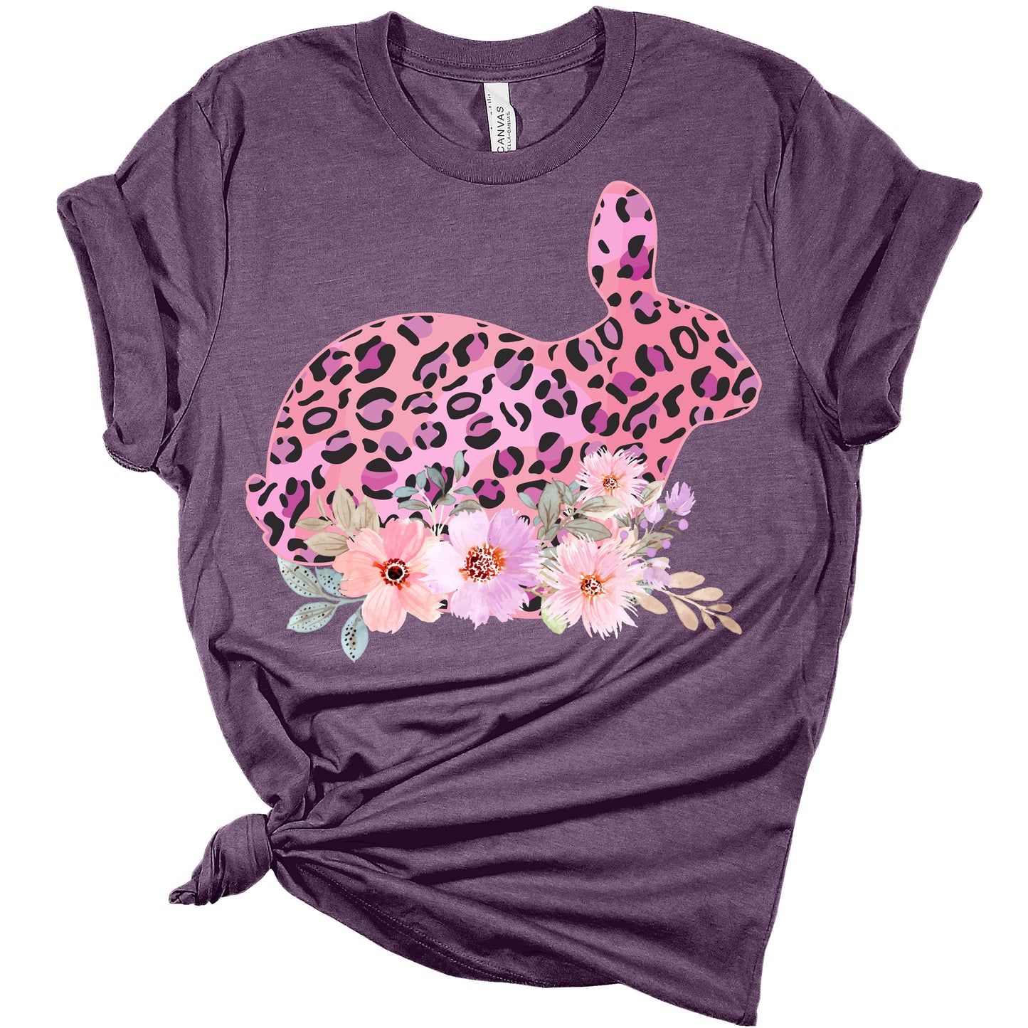 Cute Easter Bunny Flower Bed Leopard Print Women's Bella Easter T-Shirt