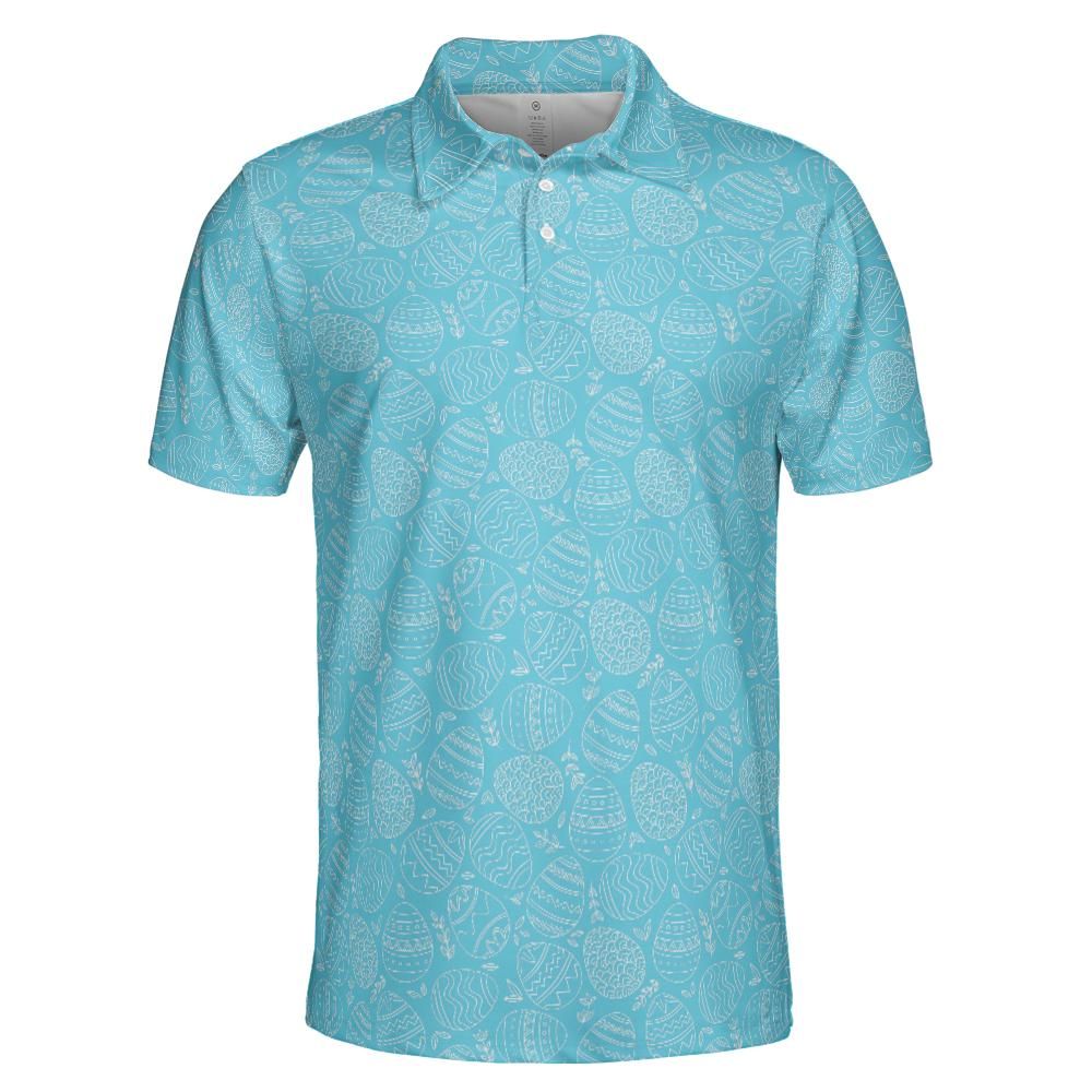 Mens Polo Easter Egg Golf Shirt Blue Moisture Wicking Short Sleeve Polo Shirt