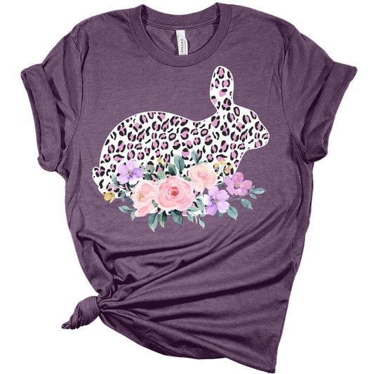 Cute Easter Bunny Flower Bed Leopard Print Women's Bella Easter T-Shirt