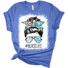 Nurse Life Bleached Print Shirt With Hair Bun Print Women's Bella Nurse T-Shirt