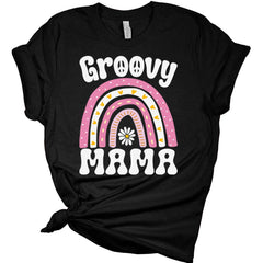 Womens Groovy Mama Shirt Retro 70s Mom T Shirt Bella Mama Summer Graphic Tees