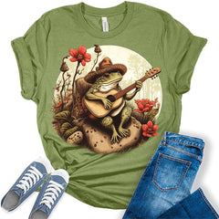 Frog Playing Guitar Shirt Womens Cottagecore Aesthetic T-Shirt