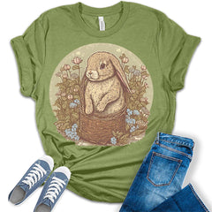 Womens Easter Bunny Shirt Cute Rabbit Easter Basket T Shirts Cottagecore Clothing Aesthetic Graphic Tees