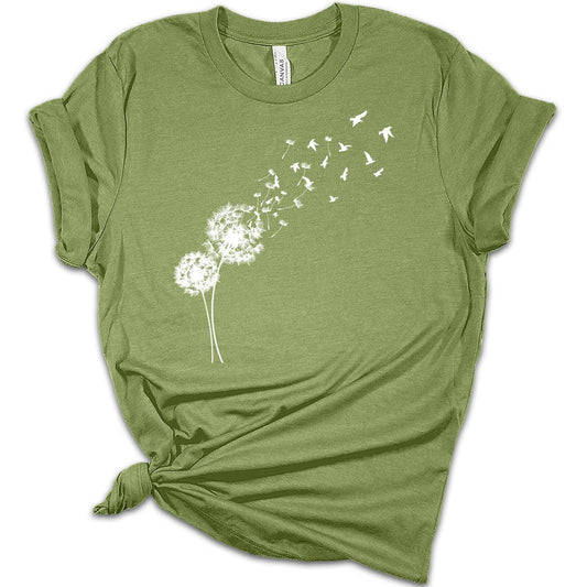 Women's Graphic Dandelion Wishies T Shirt Summer Bella Top Casual Plus Size Tee