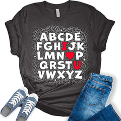 ABC I Heart U Valentines Day Shirt Bella Graphic Print Shirts For Women