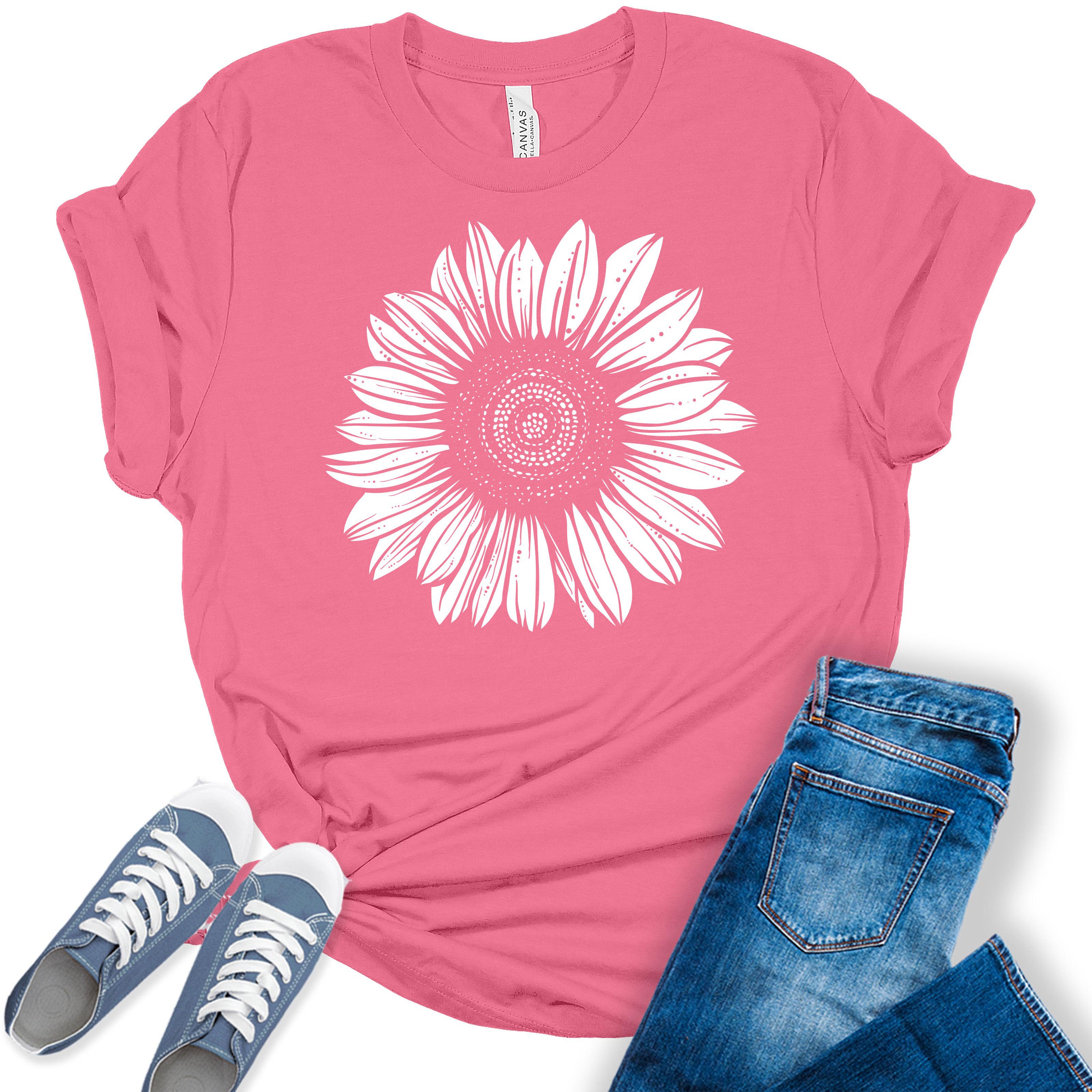 Casual Size Plus Top – Women\'s Summer Shirt Graphic Sunflower GyftWear T Tee