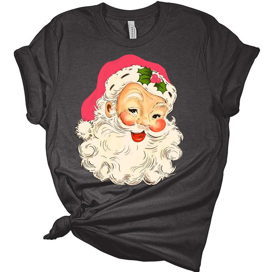 Funny Vintage anta Claus Pink Christmas Design Bella, Christmas Shirts for Women