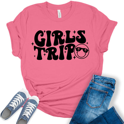 Womens Retro Groovy Girls Trip Shirt Gift Graphic Tees Trendy Summer Tops