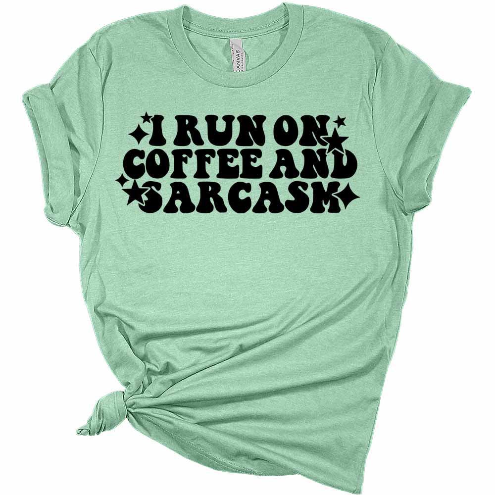 Womens I Run On Coffee And Sarcasm Shirt Retro T-Shirt Groovy Graphic Tees Letter Print Vintage Summer Tops