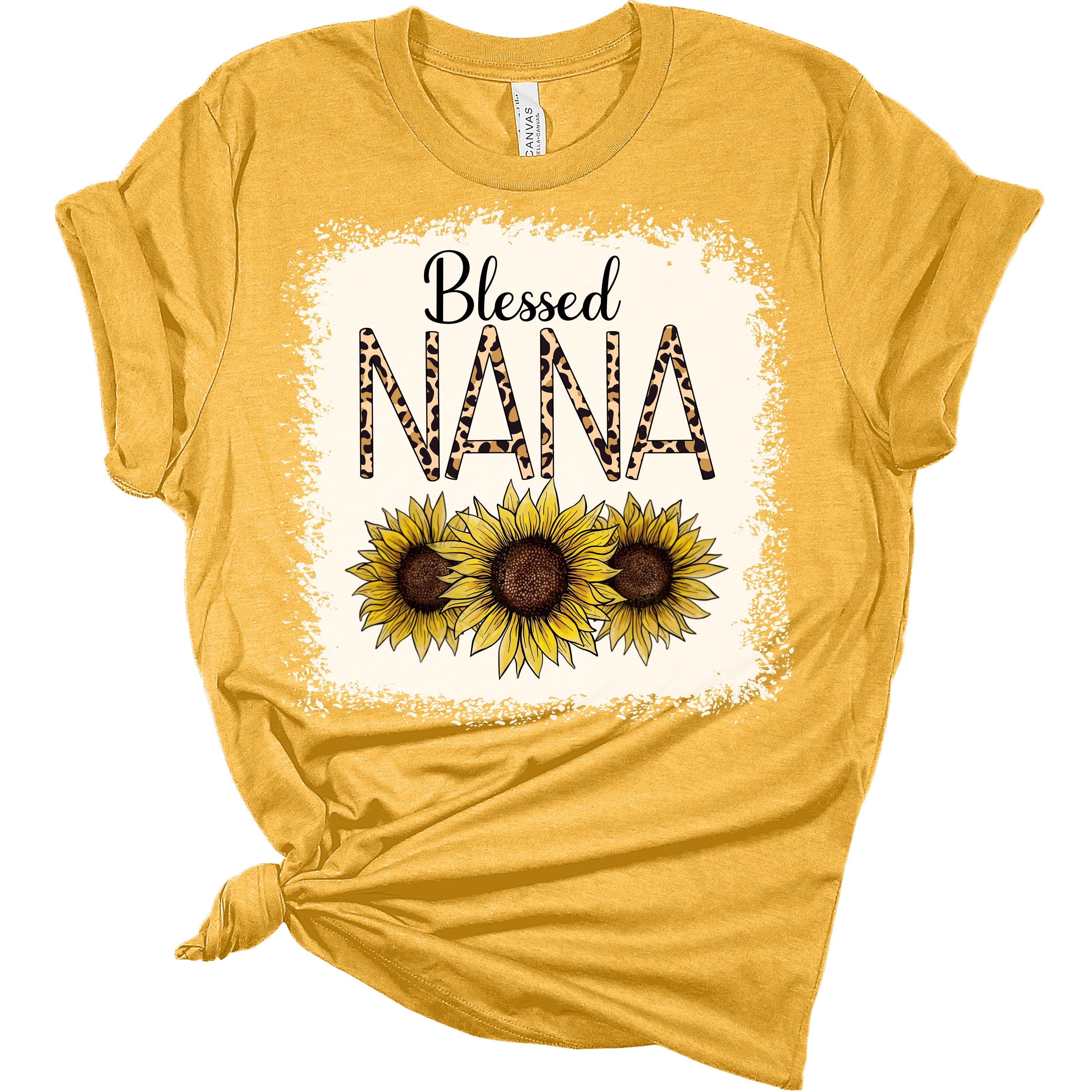 Blessed Nana Sunflower T-Shirt | Leopard Print Bella Tee | GyftWear