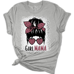 Womens Girl Mama Shirt Mom T Shirts Cute Messy Bun New Mama Shirts Bleach Graphic Print Tees