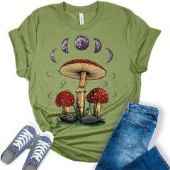 Mushroom Moon Phase Womens Cottagecore Shirts Cute Mushroom Clothes Graphic Aesthetic T-Shirt