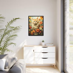 Kitten Floral Orange Cream Framed Canvas Print