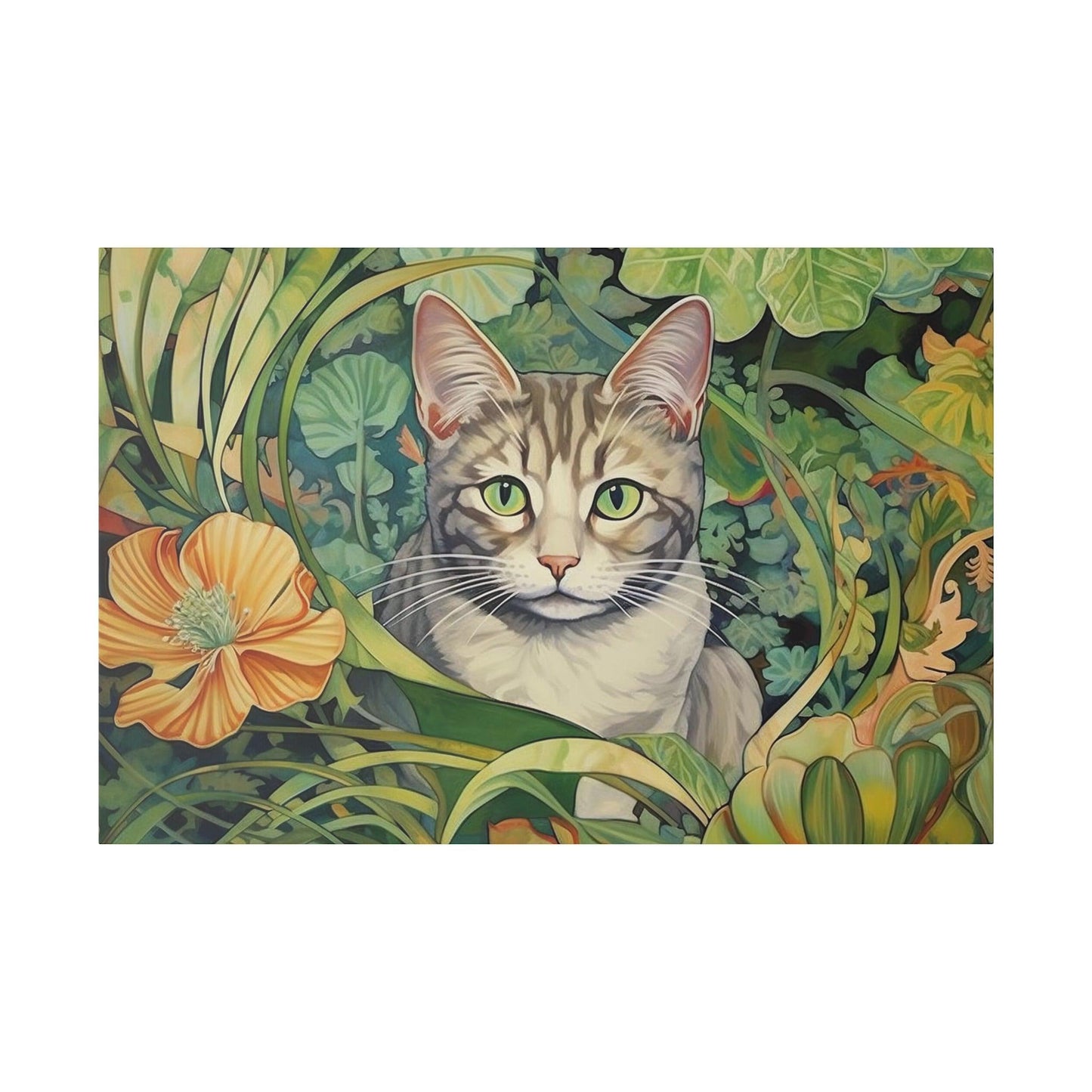 Tropical Floral Cat Stretched Canvas Print .75" Thick